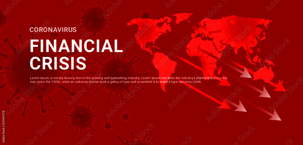 Coronavirus financial crisis horizontal banner concept with falling ...