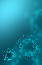 Covid-19, Abstraction Background With Elements Of The Virus. The Epidemic Of Viral Diseases. Micro Organisms, Macro, 3d Illustration. Pandemic, Medical.