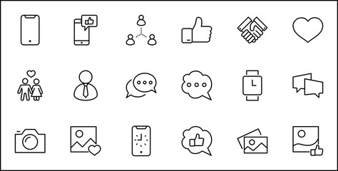 Poster - Set of Social Networks Related Vector Line Icons. Contains such Icons as Profile Page, Rating, Social Links and more. Editable Stroke. 32x32 Pixels