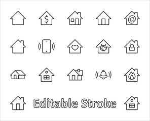 Poster - Set of House Vector Home Line Icons. Contains symbols of Conclusion of Contract, Heart, Drop of water, fire, money and more. Editable Stroke. 32x32 pixels.