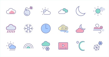 Poster - Set of Weather vector line icons. Contains symbols of the sun, clouds, snowflakes, wind, rainbow, moon and much more. Editable Stroke. 32x32 pixels.