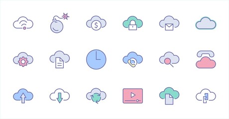 Poster - Set of cloud vector line icon. It contains symbols to upload, download, link and more. Editable Stroke. 32x32 pixels.