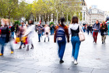 Fototapeta Londyn - Motion blurred people on city street