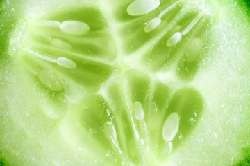 Green cucumber slices texture background, of fresh and juicy.