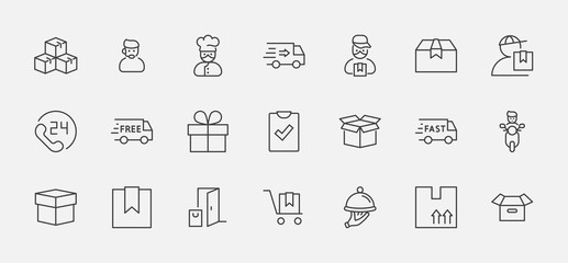 Set of Shipping vector line icon. It contains symbols to box, home and more. Editable Stroke. 32x32 pixels.