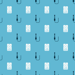 Sticker - Set Audio jack and Music player on seamless pattern. Vector