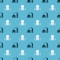 Poster - Set Industrial machine robotic robot arm hand and Robot and digital time manager on seamless pattern. Vector