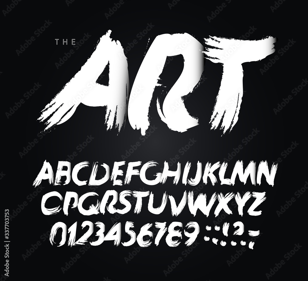 Art brush letters and numbers set. Hand drawn written, artistic style ...