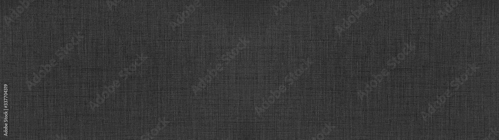 Dark anthracite gray black natural cotton linen textile texture background banner panorama - obrazy, fototapety, plakaty 