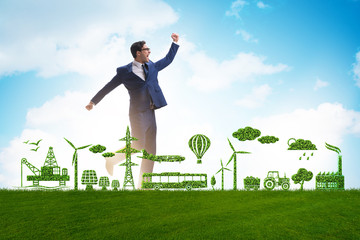 Businessman in green and environmental concept