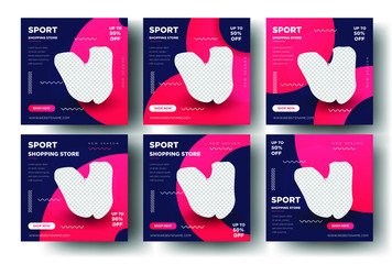 Sticker - Social media post banner template. Sport shopping store Premium Vektor