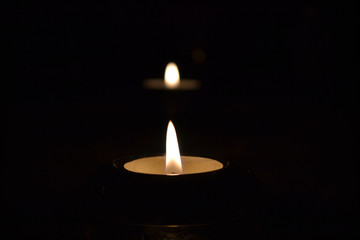 Close up candlelight in the dark