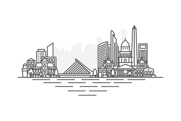 Wall Mural - Buenos Aires, Argentina architecture line skyline illustration. Linear vector cityscape with famous landmarks, city sights, design icons. Landscape with editable strokes isolated on white background
