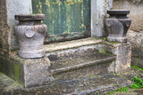 Fototapeta Paryż - crypt stairs decorated with stone vaze 