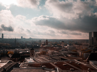 Wall Mural - Wide Cityscape Shot of Frankfurt am Main on a cloudy day