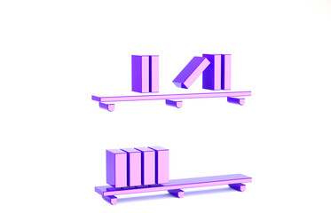 Poster - Purple Shelf with books icon isolated on white background. Shelves sign. Minimalism concept. 3d illustration 3D render