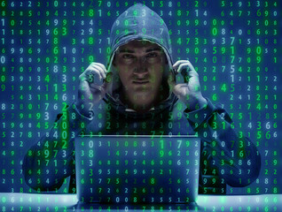 young hacker in data security concept
