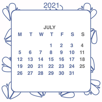 Design calendar 2021 year in trendy ornamental style. Stationery planner template. Vector illustration. Week starts on Monday. Set of 12 months. Made in blue and white colors