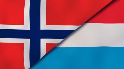 Wall Mural - The flags of Norway and Luxembourg. News, reportage, business background. 3d illustration