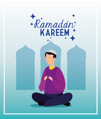 Wall Mural - ramadan kareem poster with man muslim vector illustration design