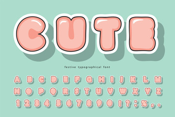 Wall Mural - Cute bubble font with funny smiling faces. Cartoon alphabet. For birthday, baby shower, greeting cards, party invitation, kids design. Vector