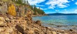 Rocky shoreline on lake Coeur d'Alene in Idaho