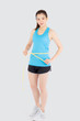 © NT_studio - Beautiful slim young asian woman measuring tape thin waist wear uniform fitness isolated white background, asia girl loss weight for diet with exercise and workout wellbeing and healthy care body.