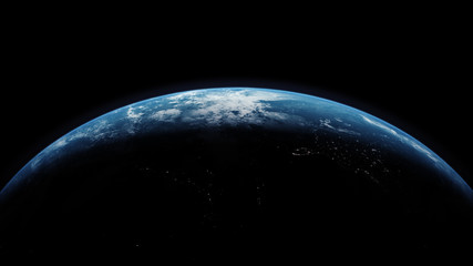 Poster - A cinematic rendering of planet Earth rise rotation moving from night side to the illuminated daylight side with the sun rising on the planet's horizon