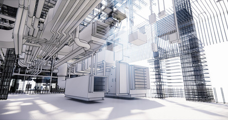 Fototapete - BIM model conceptual visualization of the utilities of the building	