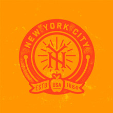 New York City Vintage Monogram Badge. Bold And Clean Retro Vector Illustration. The Big Apple. Authentic T Shirt Apparel Print. Graphic Emblem Logo Patch Design. Old School Aesthetic 