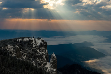 Wall Mural - clouds and fog on the rock on the mountain