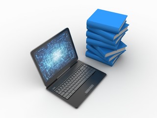 Poster - 3d rendering book with laptop