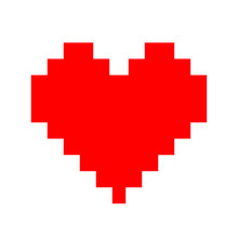 Heart Shape Red Pixel Isolated On White Background, Square Red Pixel Heart Shape For Clip Art, Cute Pixel Heart Shape Icon, Simple Heart Red Plain Square Tile Pattern Concept, Love Sign For Valentine