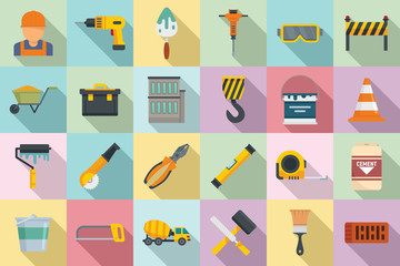 Poster - building reconstruction icons set. flat set of building reconstruction vector icons for web design