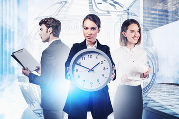 Poster - Business team in city, digital interface