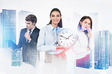 Poster - Managers team in city, network interface