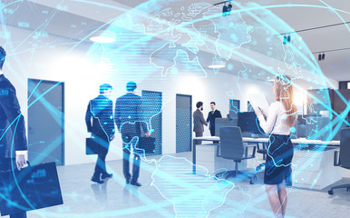 Poster - Business people in office, network interface