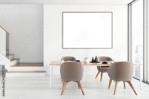 Fotomural White dining room with poster and stairs