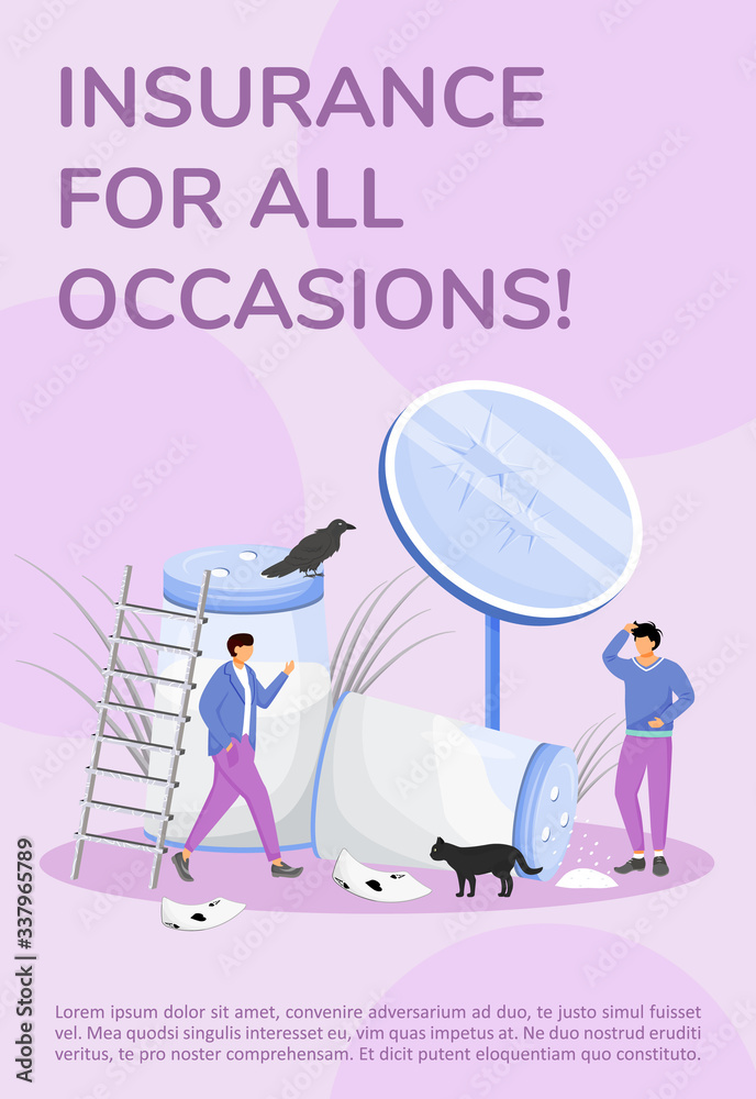 Insurance for all occasions poster flat vector template. Bad luck signs ...