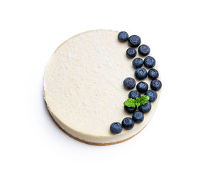 Wall Mural - New york style cheesecake with fresh blueberry isolated on white