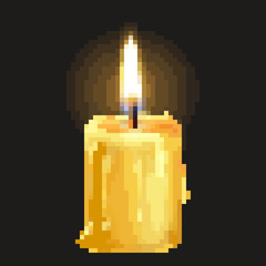 Pixel candle for games and applications. Pixel art 8 bit vector. 