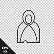 Black line Mantle, cloak, cape icon isolated on transparent background. Magic cloak of mage, wizard and witch for halloween design. Vector Illustration