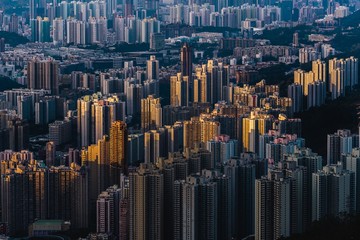 Canvas Print - Aerial shot of modern buildings of an urban city with a beautiful sky