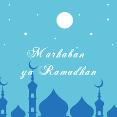 Wall Mural - Ramadan Kareem Greeting Card. Social Media post template  with Mosques silhouettes