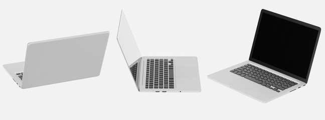 Poster - Modern computer laptop Open white screen isolated with clipping mask on white background for present advertising product or Webpage design mockup,3D render illustration