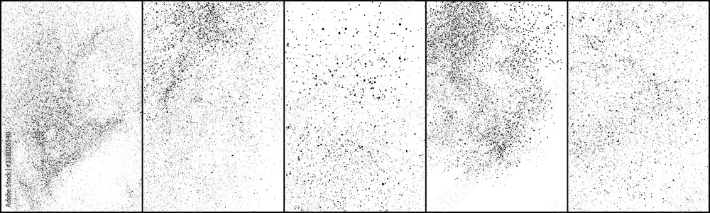 Set of distressed black texture. Dark grainy texture on white background. Dust overlay textured. Grain noise particles. Rusted white effect. Grunge design elements. Vector illustration, EPS 10. - obrazy, fototapety, plakaty 