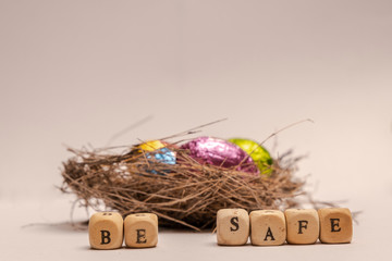 colorful easter eggs in a nest