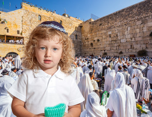 Wall Mural - Llittle Jewish boy with side curls in yarmulke