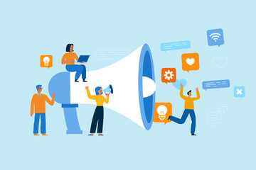 Vector illustration in flat simple style with characters - influencer marketing concept and referral loyalty program