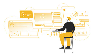 Poster - Vector illustration in flat cartoon simple style with character - app and interface design and development concept